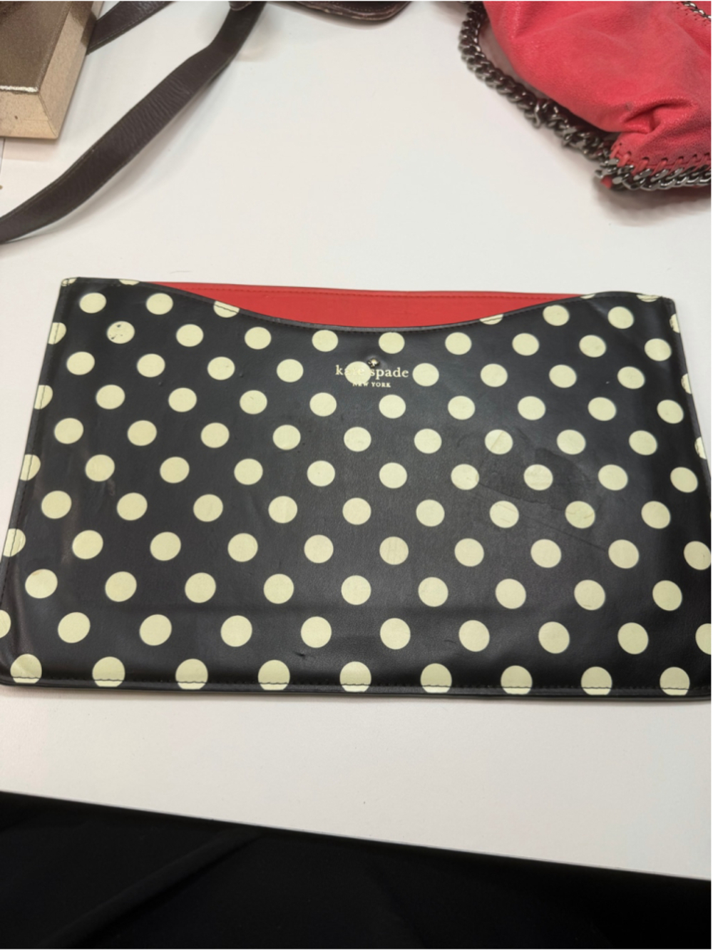 Women's Kate Spade Polka Dot Clutch, Tablet / Document Holder Black and Red